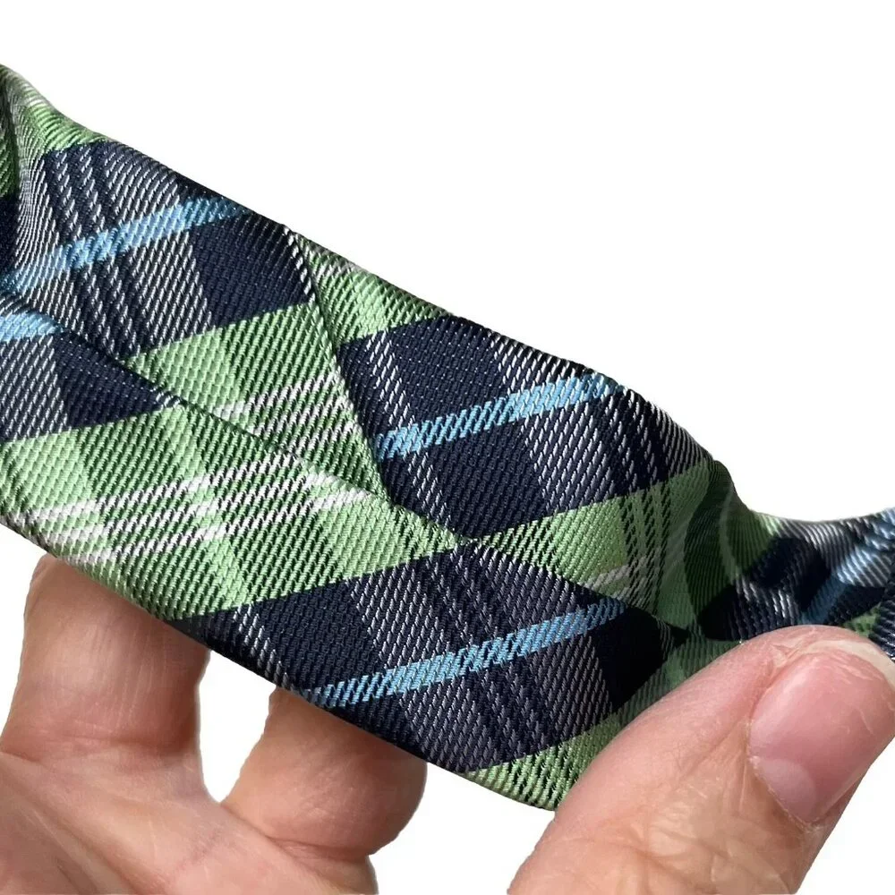Chaps Boys Necktie Leaf Green Dark Light Blue White Plaid Tie 2.5